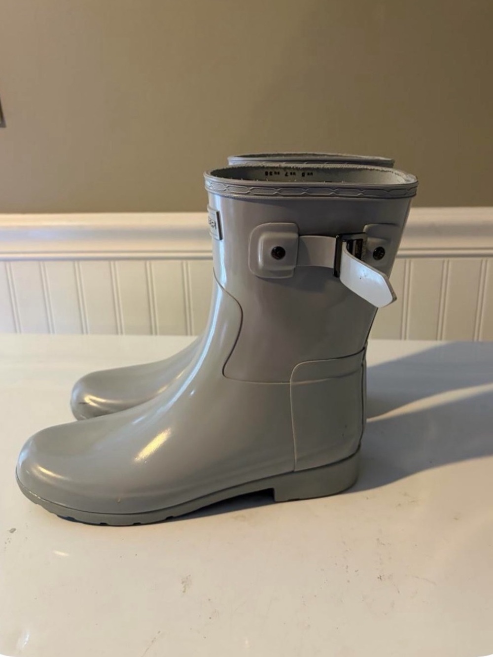 Hunter Cream Short Rain Boots with Side Buckle